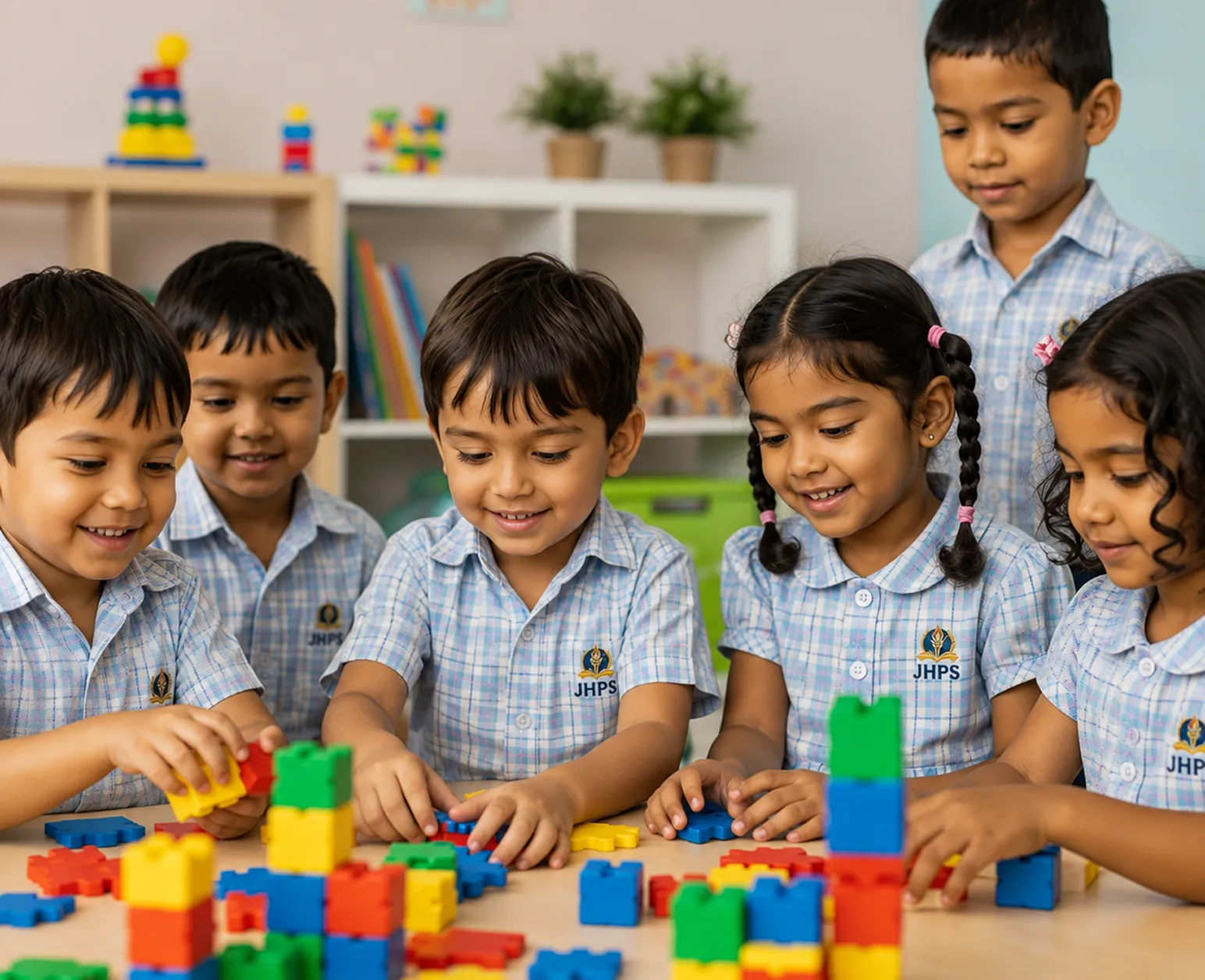 JHPS Early Years students playing with building blocks
