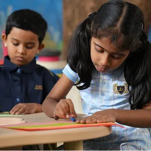 Students working on a craft activity